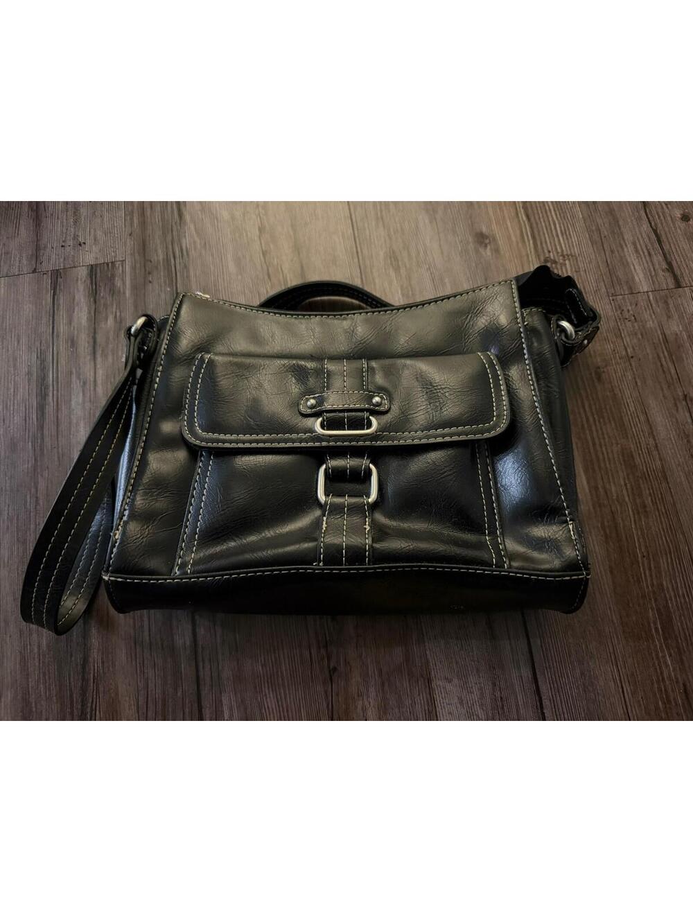 Y2K Black Leather Satchel Buckle Handbag